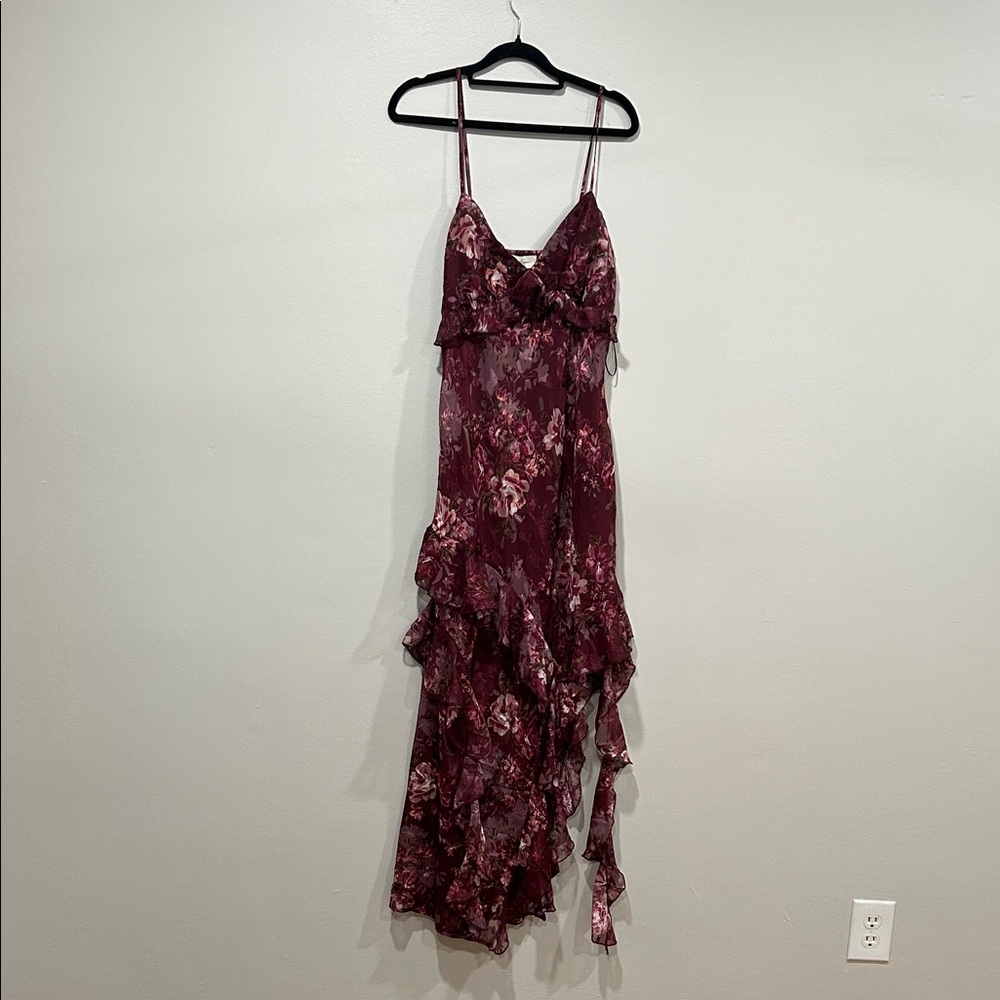 Jessica Simpson Asymmetrical Burgundy Floral Dress